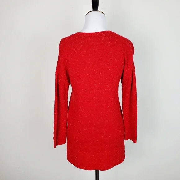 Lucky Brand Sweater Zig Zag Confetti Red Boho Speckled Spring Fall Quirky - Picture 5 of 10